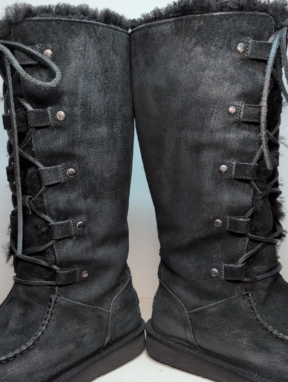 UGG Australian Appalachian lace up tall black suede boots womans size 9 EU 40